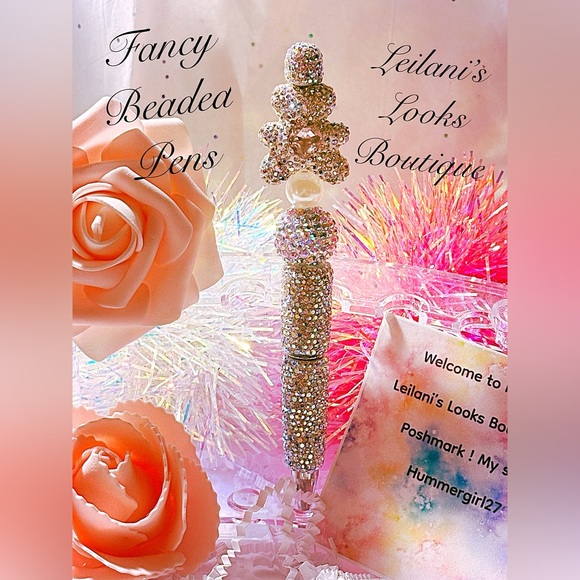 Fancy beaded pen/gifts/silver rhinestone bear/ - Picture 2 of 6